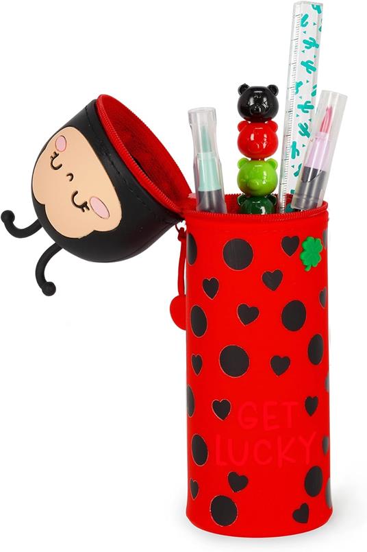 Legami - Kawaii Astuccio Scuola 2 in 1 in Morbido Silicone, Ladybug, Portapenne da Tavolo, Chiusura con Cerniera - 2